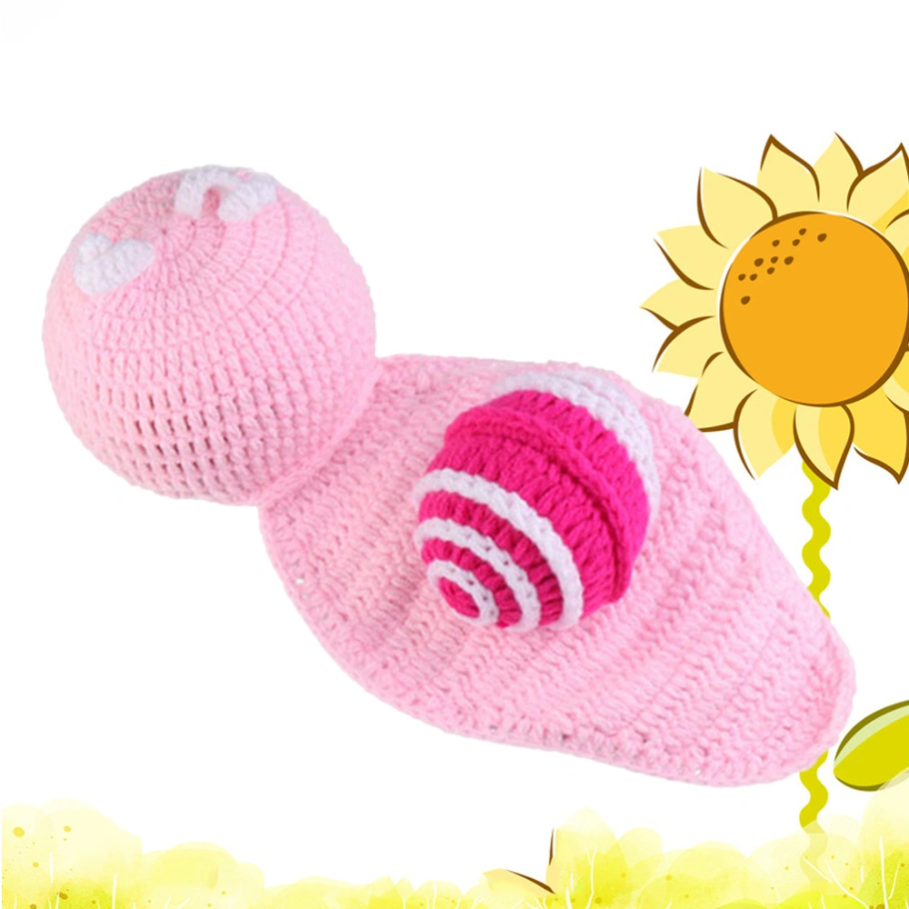 Children's Wool Snail Pattern Knitting Set Hundred Days Photo Props Baby Photography Prop Headband Hat Crochet Outfits (Pink)