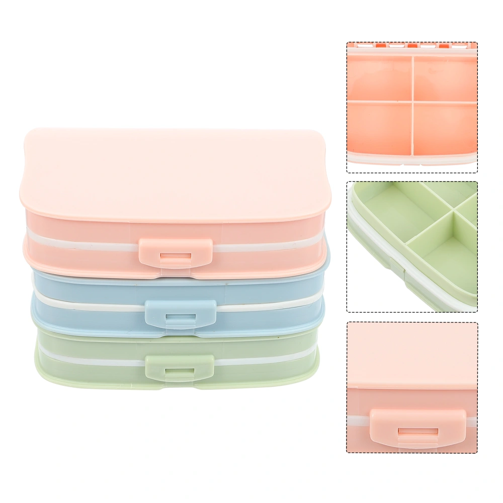 3Pcs Portable Pill Organizers Four Compartments Travel Pill Cases (Assorted Color)