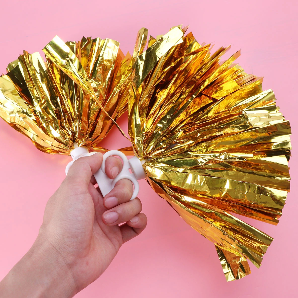 2 Pcs Plastic Ring Pom Poms Cheering Squad Spirited Fun Cheerleading Kit Cheer Poms for Both Kids College and High School Competition Cheering Sports Events - Gold (30cm)