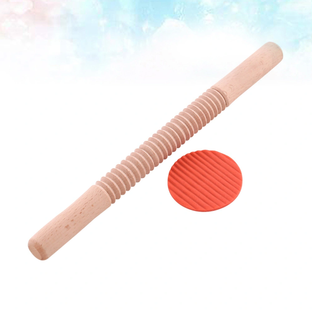 1pc Wooden Screw Thread Rolling Pin Non-stick Rolling Stick Kitchen Tool Baking Tool (Khaki)