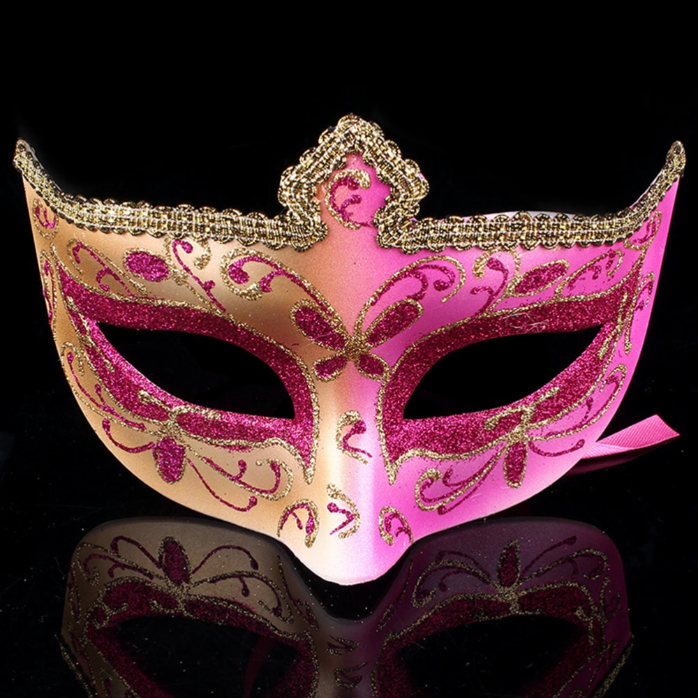 Halloween Kids Makeup Party Mask Fashion Crown Shape Half Face Masquerade Mask Halloween Theme Party Cosplay Mask Dance Makeup Prop (Rosy)