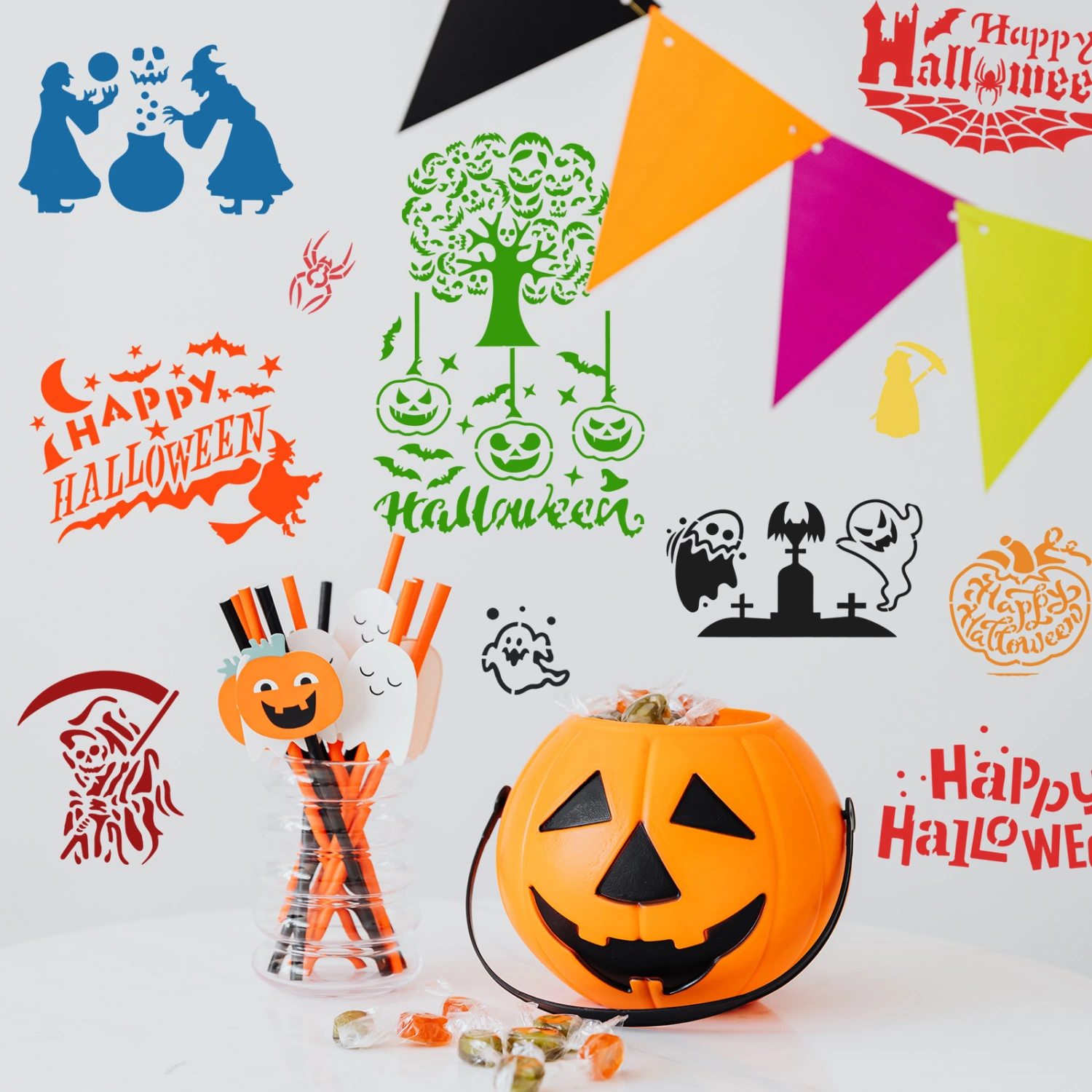 10 Sheets Halloween Stencils Reusable Halloween Templates Drawing Templates