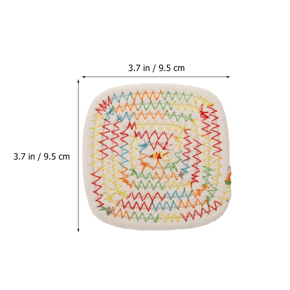 4PCS Simple Square Non-skid Cup Mat Handmade Cotton Thread Woven Coaster