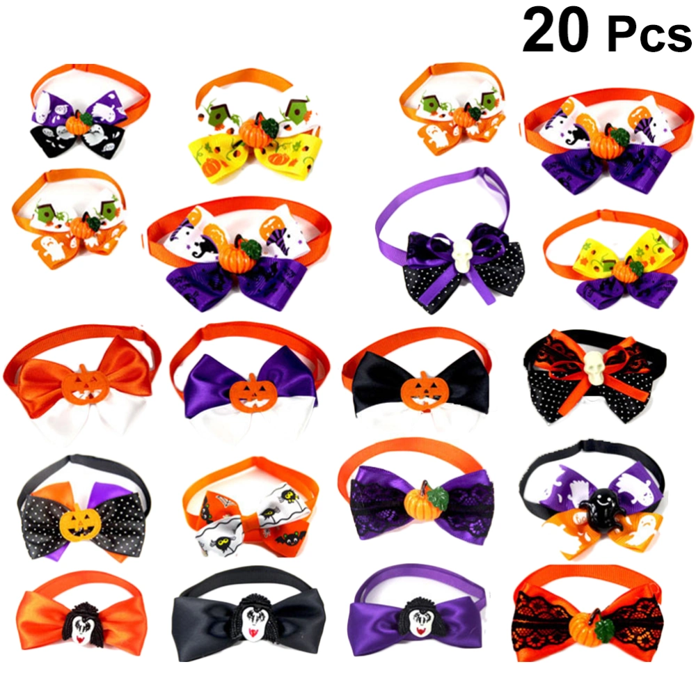 20Pcs Pet Bow Tie Halloween Themed Pet Tie Dog Bowknot Collar for Pet Dog Cat Size M Mixed Color