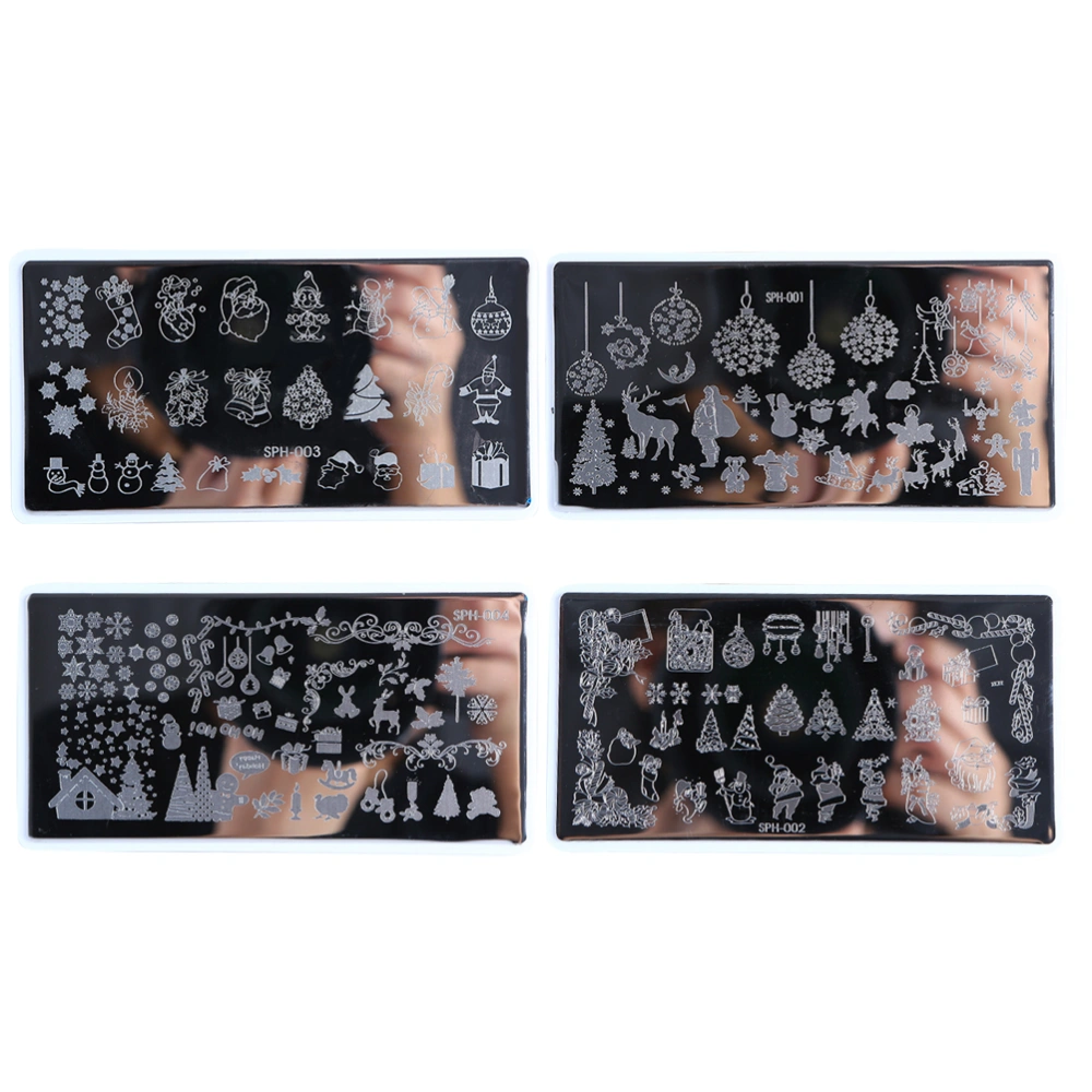 4pcs Nail Stamping Plates Manicure Tools Christmas Design DIY Nail Art Stencils Templates Kits