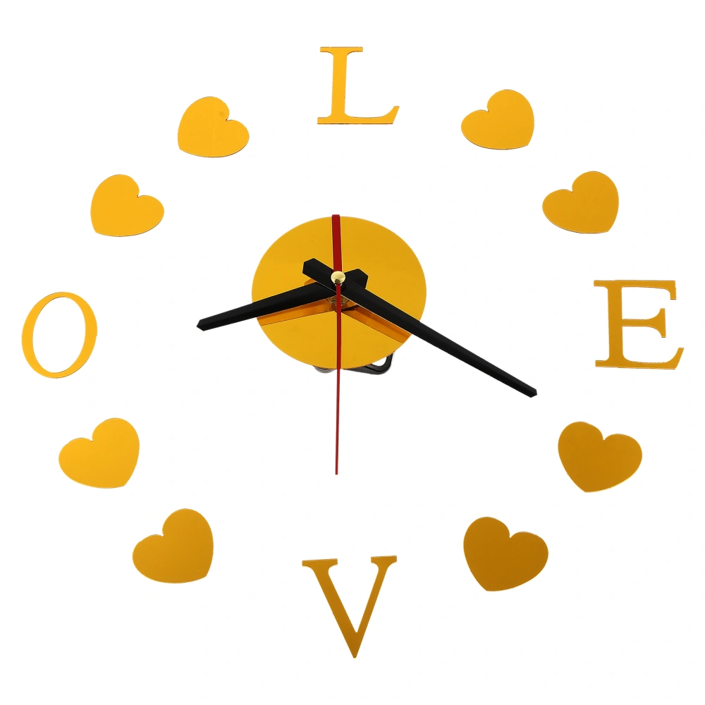 1Pc Household DIY Wall Paste Love Heart Mirror Design Wall Clock Decor