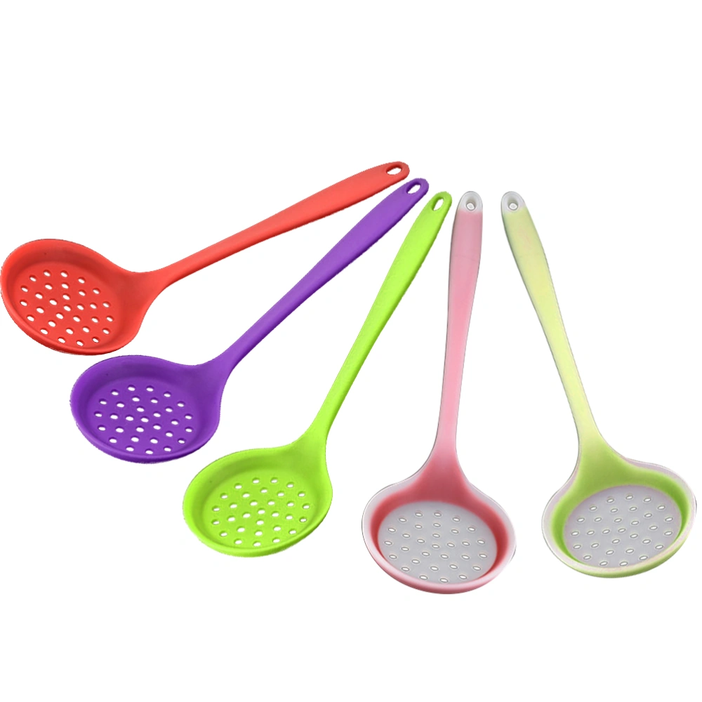 Silicone Slotted Skimmer Spatula Non-stick Cooking Spoon Ladle Professional Colander Strainer Filter with Long Handle Kitchen Tool(Random Color)