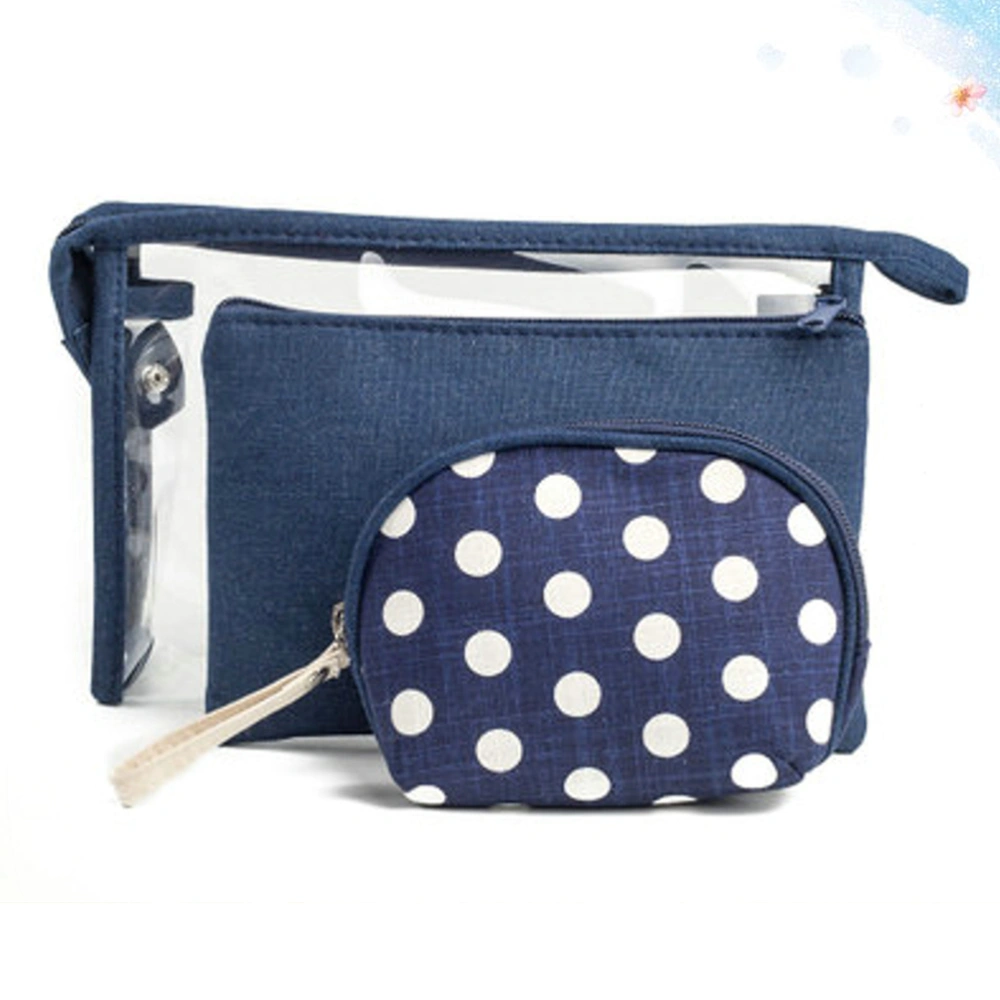 3pcs Dot Casual Storage Bags Cosmetic Bags Portable Makeup Pouches Wash Bags Multifunctional Storage Organizers for Travel (Blue)