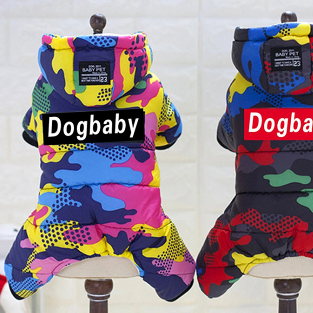 Thicken Dog Winter Coat Camouflage Warm Dog Apparel Hoodies Pet Four Legs Down for Puggy Dog (Black Sign, Size S)