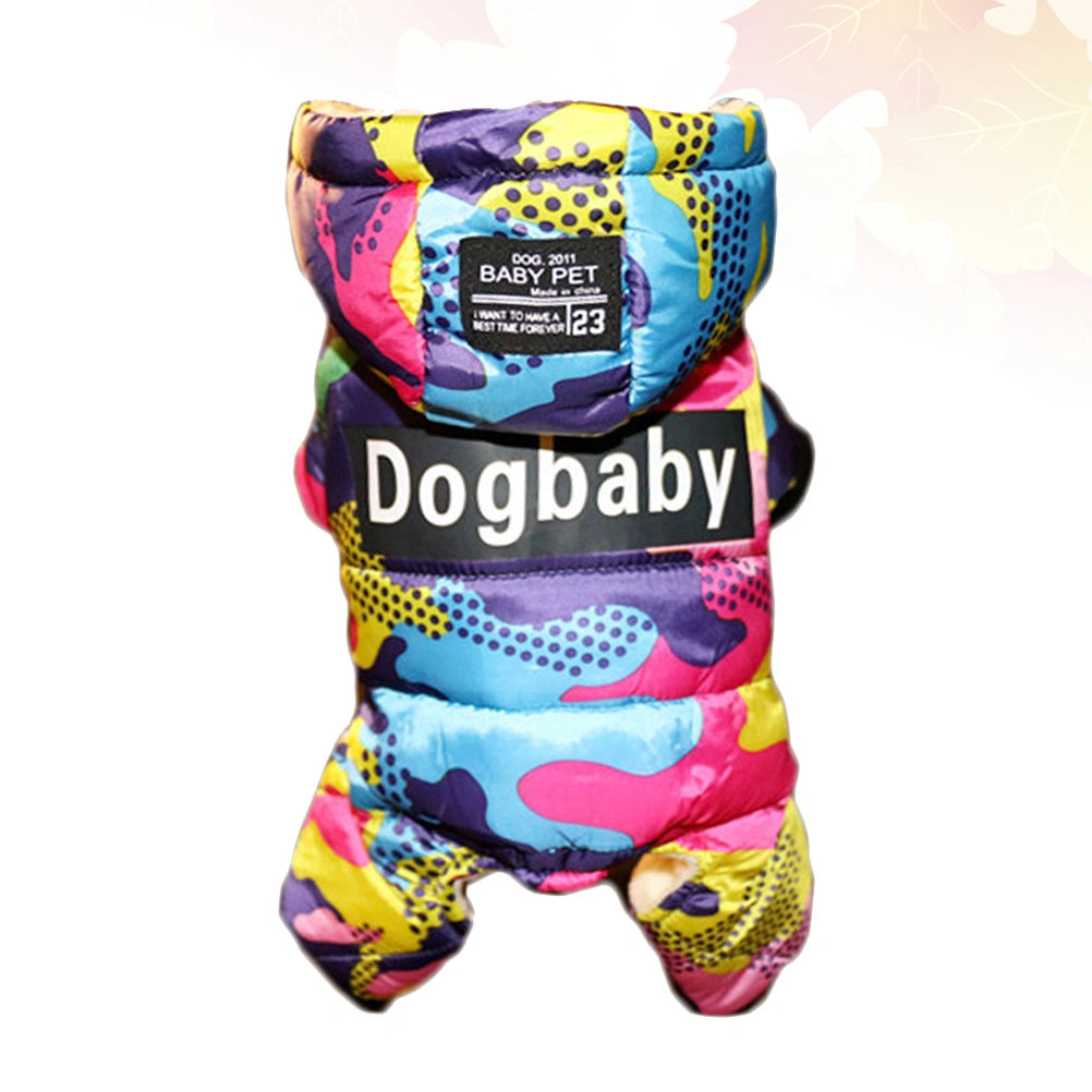 Thicken Dog Winter Coat Camouflage Warm Dog Apparel Hoodies Pet Four Legs Down for Puggy Dog (Black Sign, Size S)