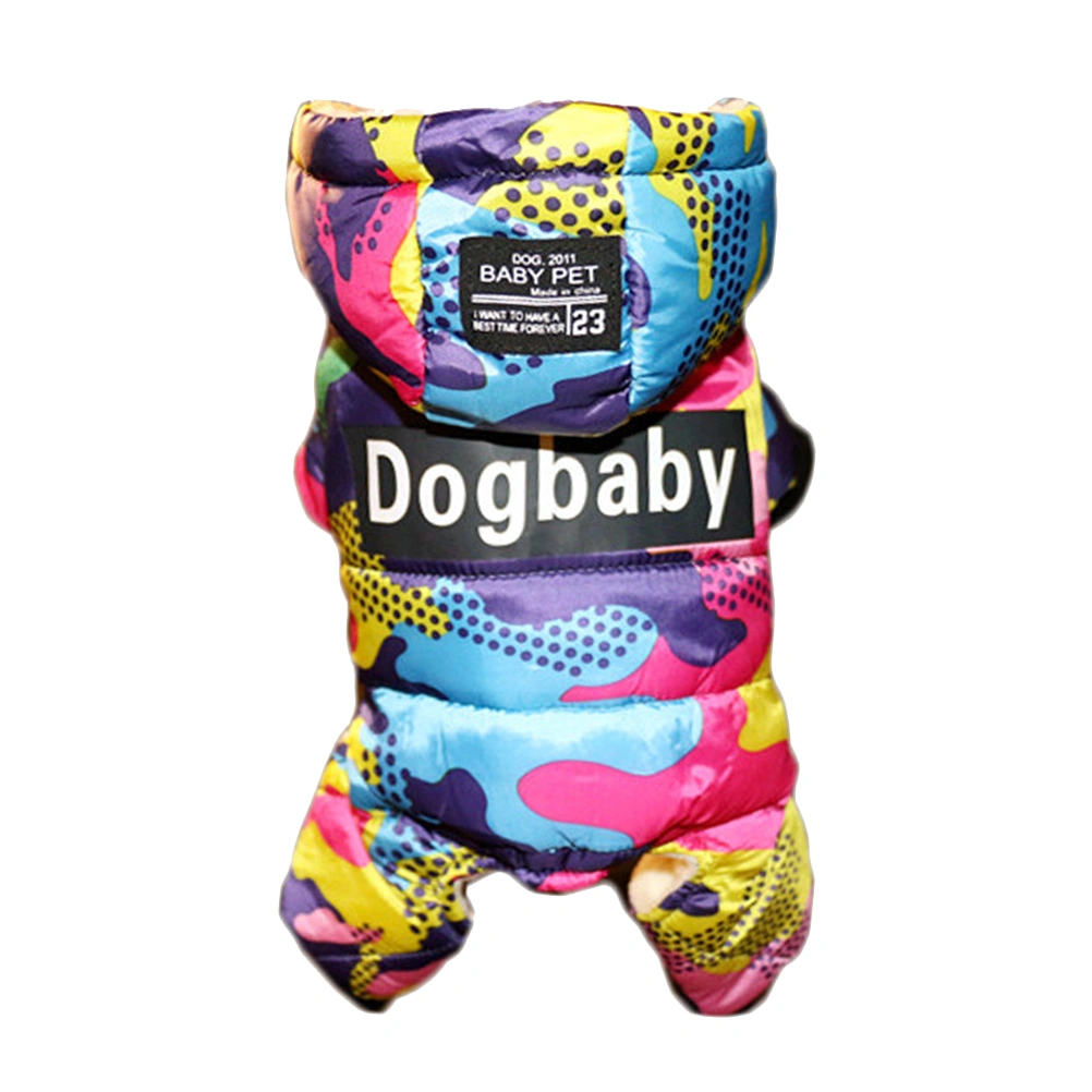Thicken Dog Winter Coat Camouflage Warm Dog Apparel Hoodies Pet Four Legs Down for Puggy Dog (Black Sign, Size S)