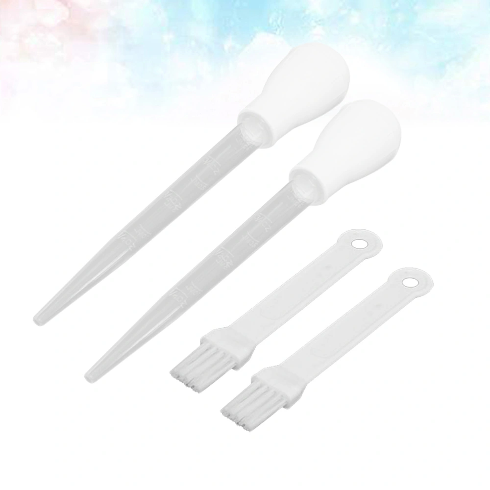 1 Set 4pcs Kitchen Barbecue Tools Oil Dropper Seasoning Pump with Brushes Kitchen Gadget (White)