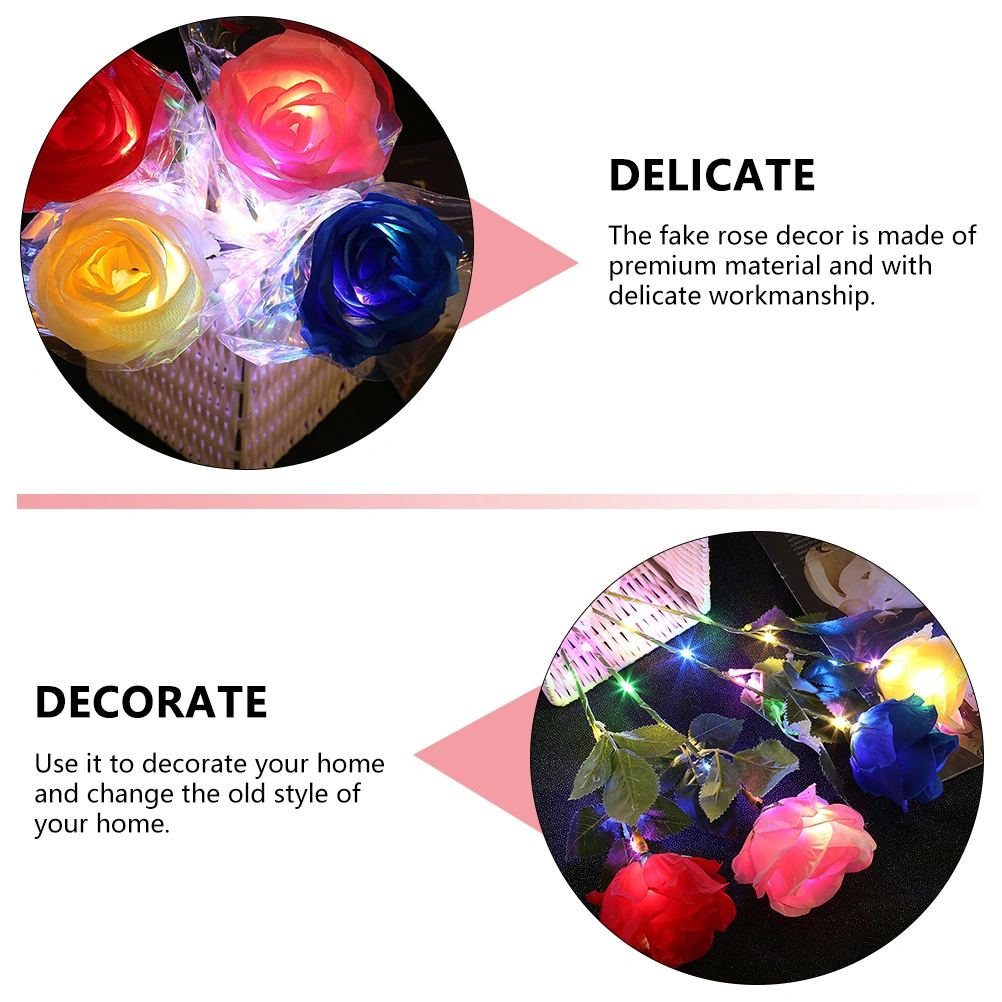 5pcs Valentine's Day Rose Bouquet Artificial Rose Decor Glowing Rose Bouquet
