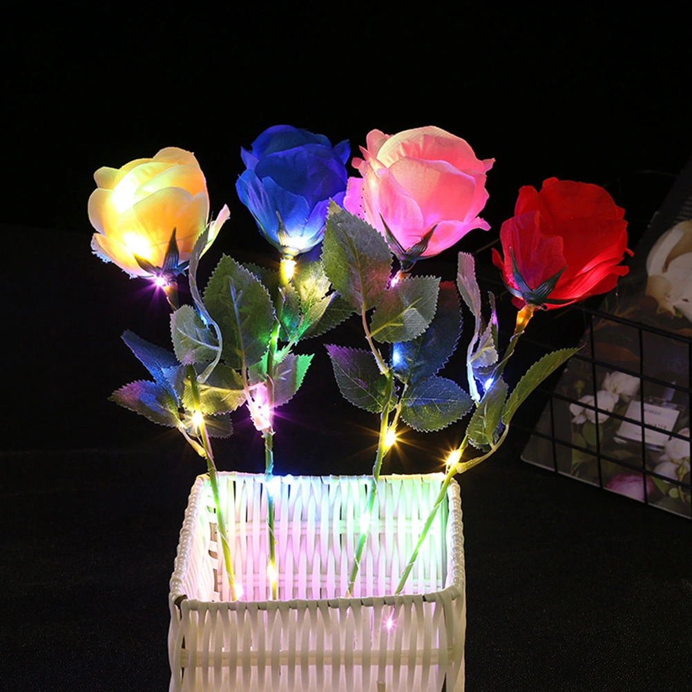 5pcs Valentine's Day Rose Bouquet Artificial Rose Decor Glowing Rose Bouquet