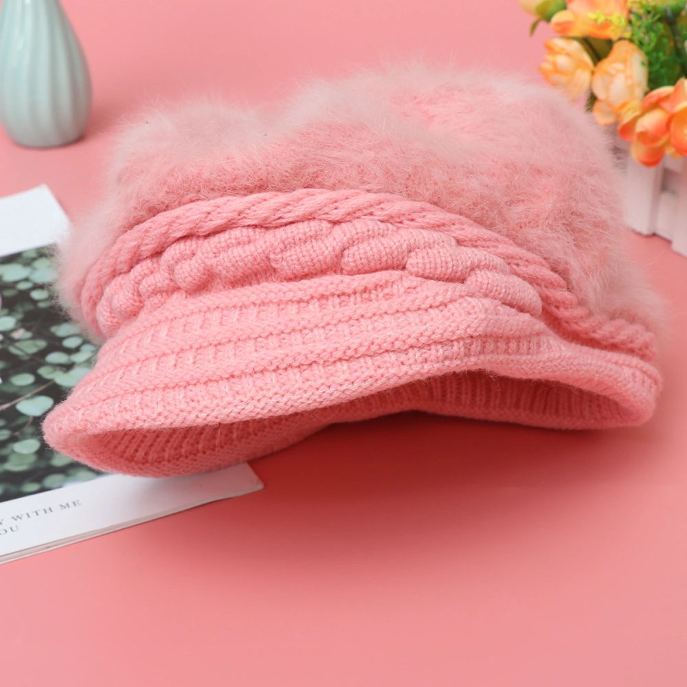 Rabbit Hair Knitted Hat Fashionable Warm Beautiful Winter for Woman Lady Female (Pink)