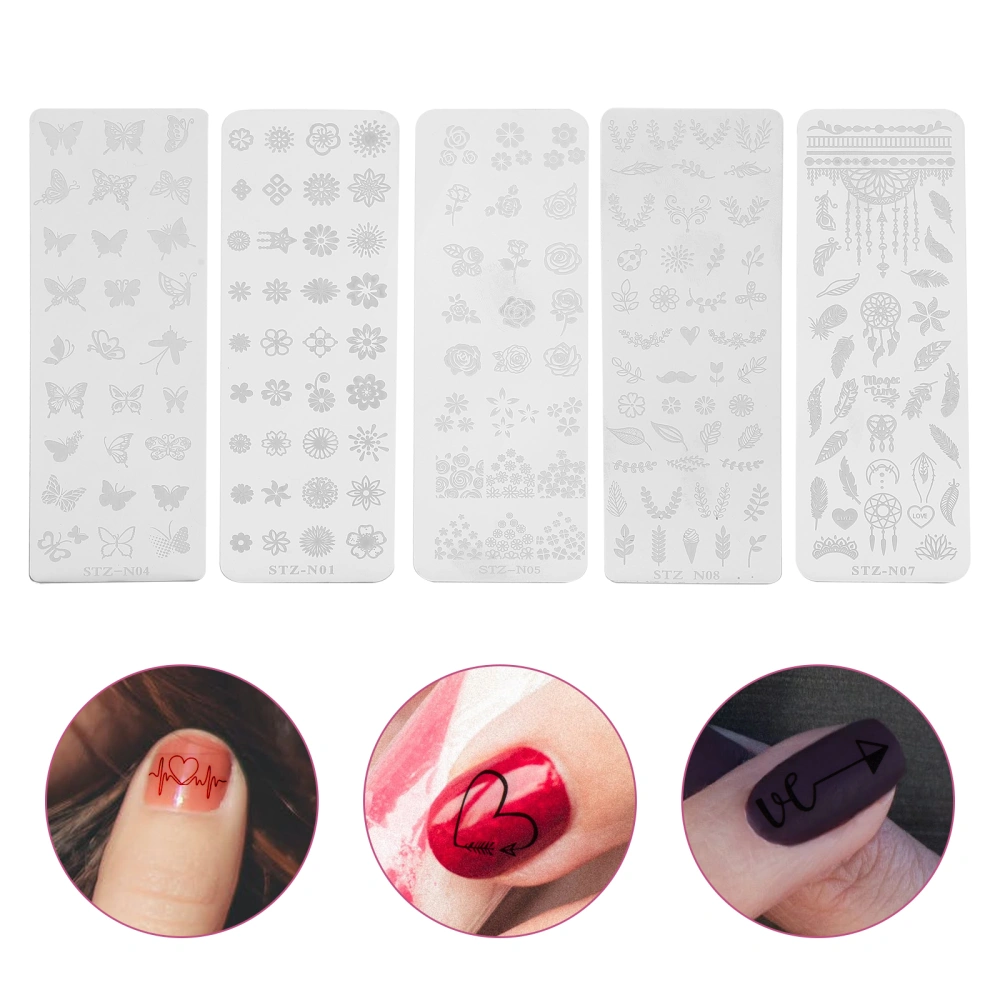 5pcs Nail Art Stamping Plate Diy Florals Nail Art Stencils Templates Kits Manicure Plates Accessories