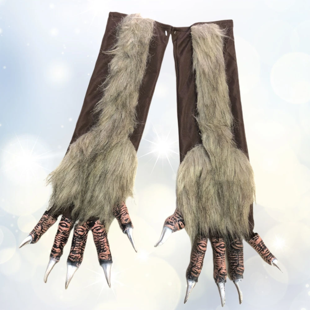 1 Pair Simulation Wolf Claw Halloween Mitten Terror Devil Hairy Wolf Fancy Accessary Party Props Gloves for Decor