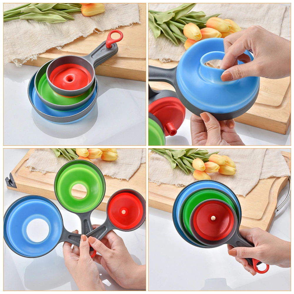 3pcs Food Grade Silicone Funnels Foldable Telescopic Hoppers Practical Funnels