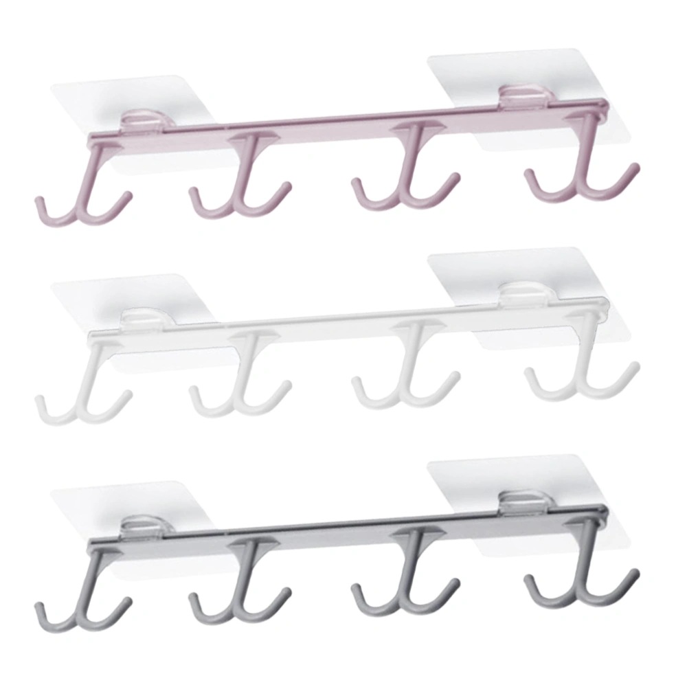 3pcs Punch-free Row Hooks Cabinet Hooks Closet Hanger Clothes Coats Organizer Sturdy Hanging Hook