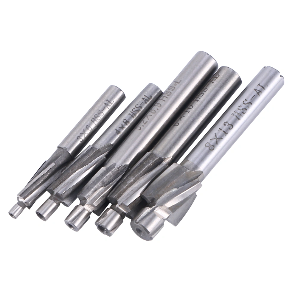 5pcs SWT Straight End Mill Cutter Drill Bit Diameter CNC Countersunk Head Milling Cutter Tool Silver (M3/4/5/6/8)