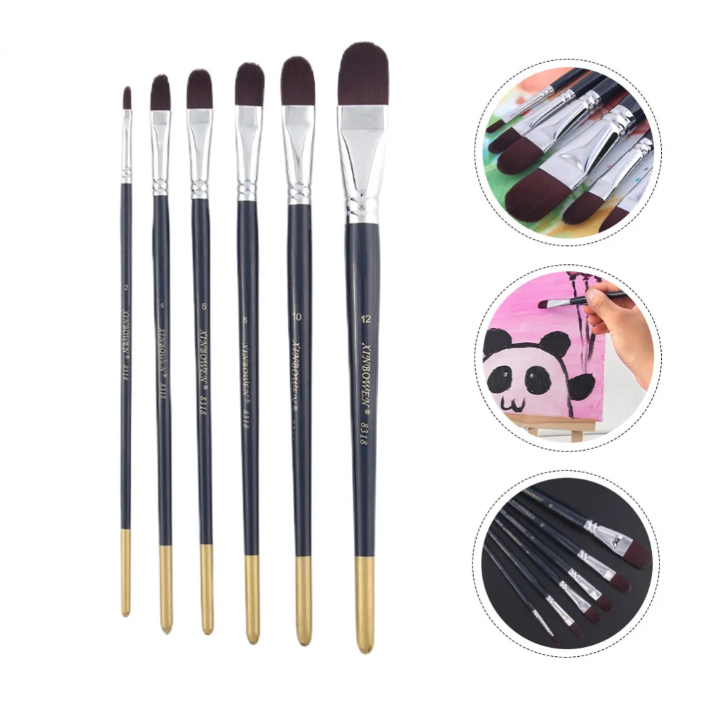 6Pcs Wood Handle Oil Watercolor Painting Tools Multi-function Oil Painting Brushes