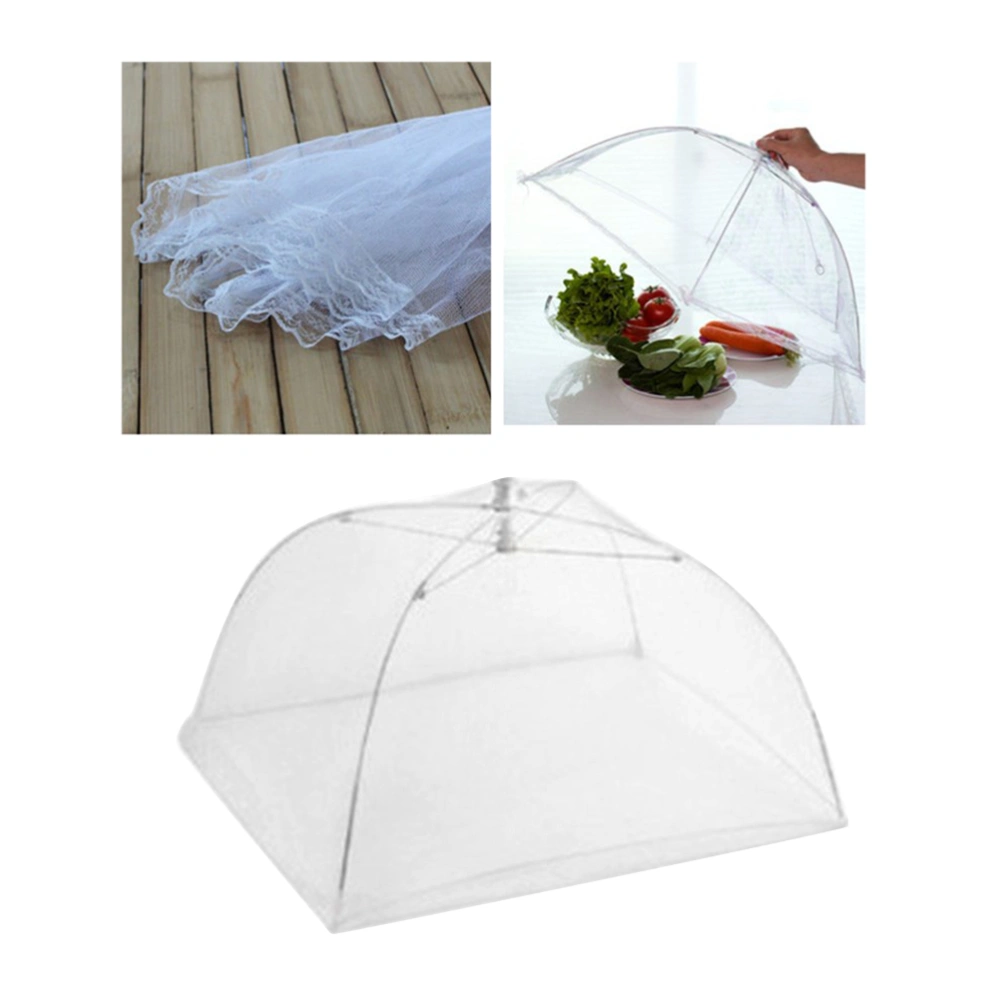 2pcs 16 Inch White Foldable Food Cover Mesh Beautiful Insulation Insect Fly Prevention Dustproof Cover for Home Store Kitchen (42x42)