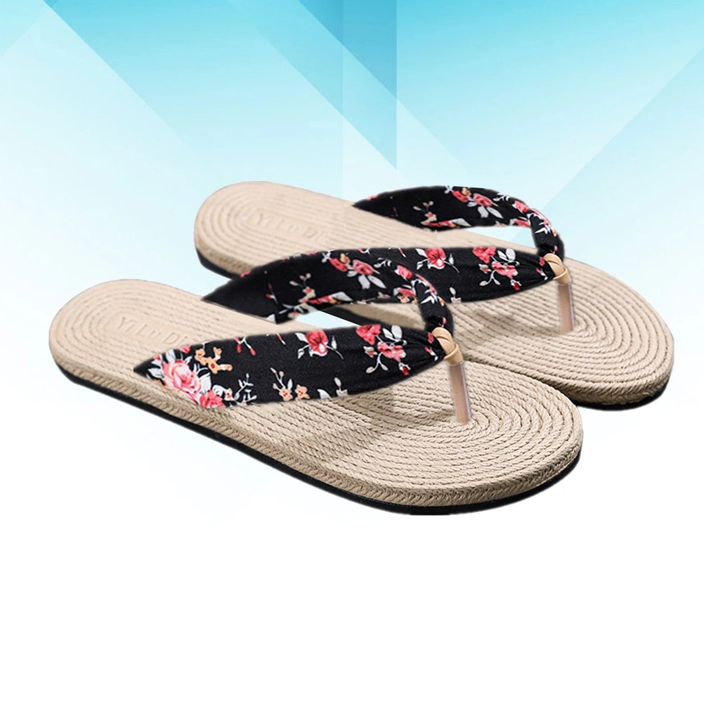 1 Pair of Casual Flip-flops Beach Sandal Summer Printed Imitation Straw Flat Slippers - Size 41