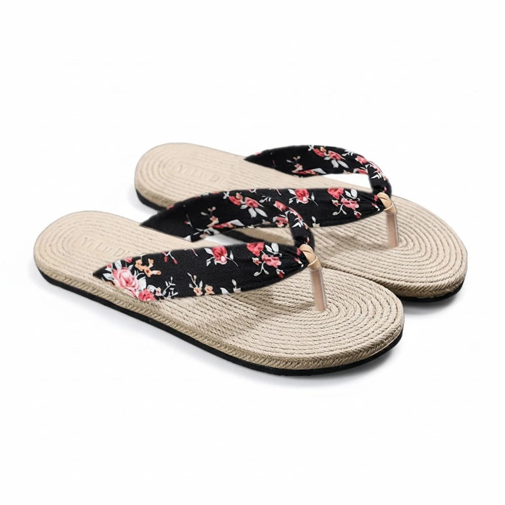 1 Pair of Casual Flip-flops Beach Sandal Summer Printed Imitation Straw Flat Slippers - Size 41