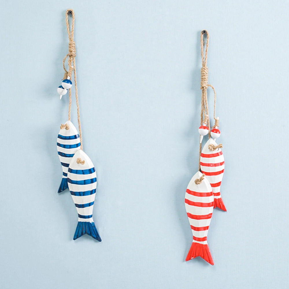 1PC Mediterranean Style Fish Pendants Wooden Small Fish String Pendants Creative Fish String Wall Hanging Decor Fresh Fishing Net Background Decorative Pendant for Home Bar Mall Decor Red