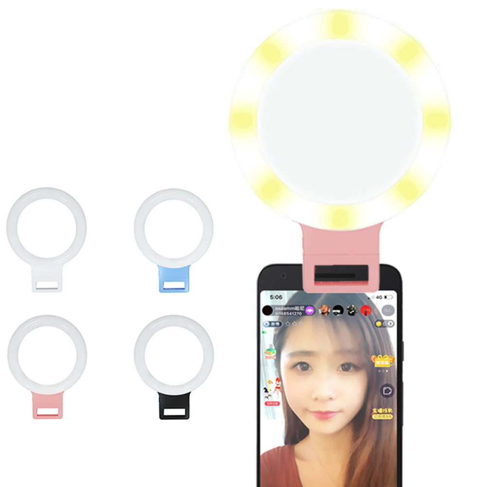 1pc LED Portable Photography Fill Lights with Clips Selfie Ring Light Supplementary Lighting Flash Light (Random Color)