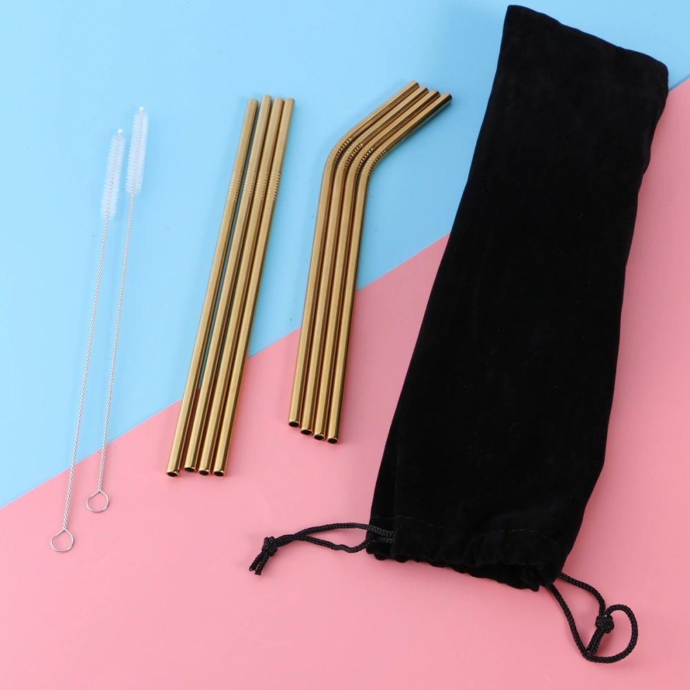 11pcs Stainless Steel Drinking Straws Reusable Curved & Straight Straws Set for 20oz(4 Golden Curved Straws, 4 Golden Straight Straws, 2 Brushes and 1 Random Color Cloth Bag)