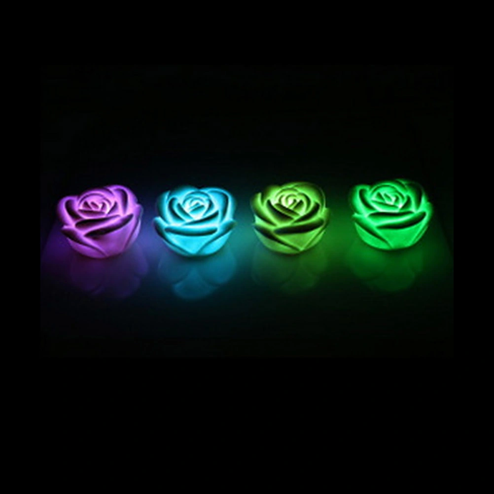 4pcs Colorful Rose Light Night Light Water Floating Rose Candle Light for Wedding Event Decoration Floating Candle Light (White)