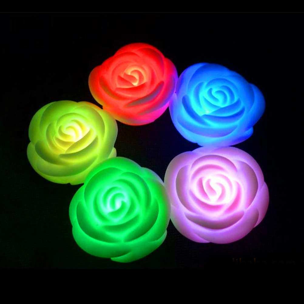 4pcs Colorful Rose Light Night Light Water Floating Rose Candle Light for Wedding Event Decoration Floating Candle Light (White)