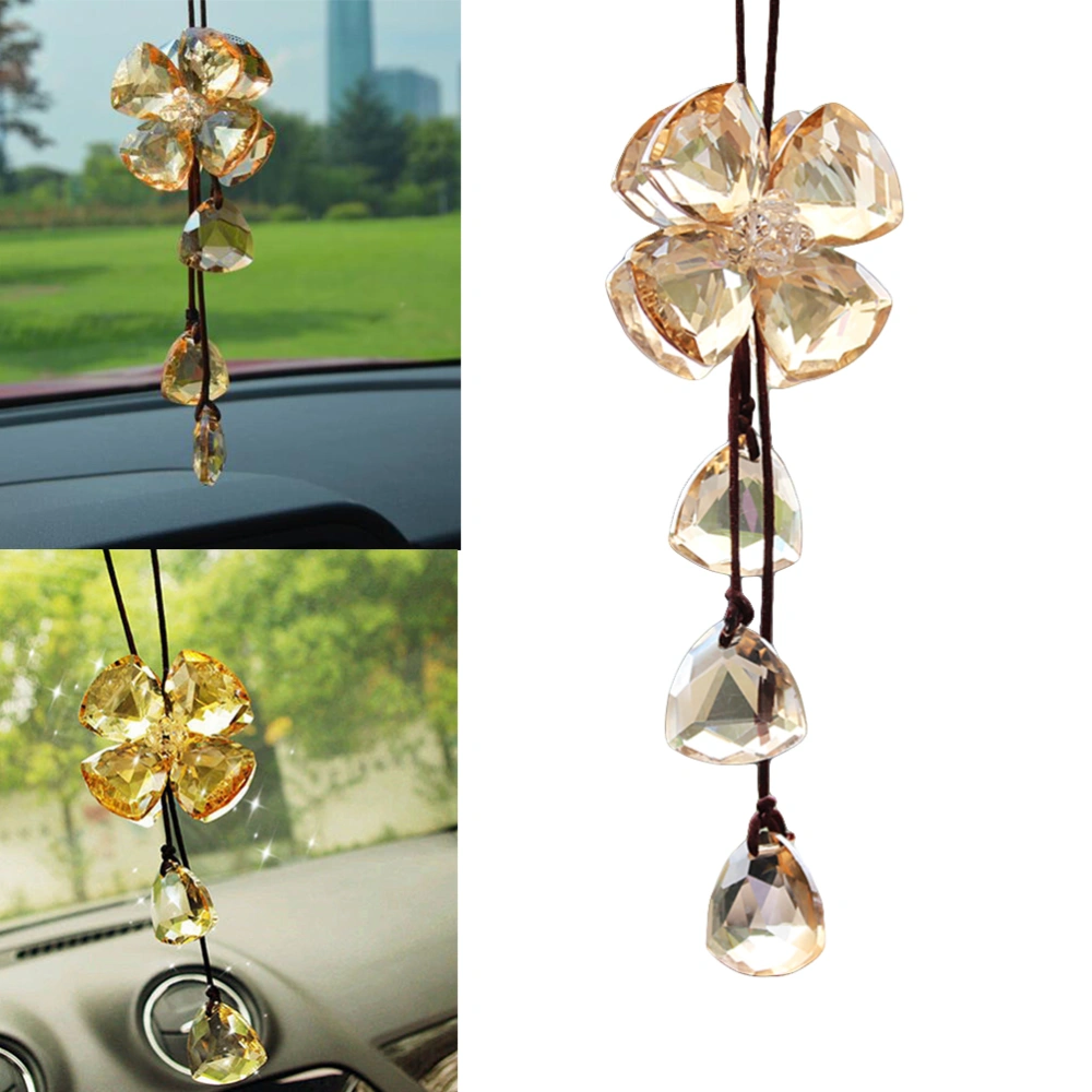 Crystal Four Leaf Clover Car Hanging Pendant Car Charm Hanging Ornament Automobile Accessories for Decoration (Champagne)