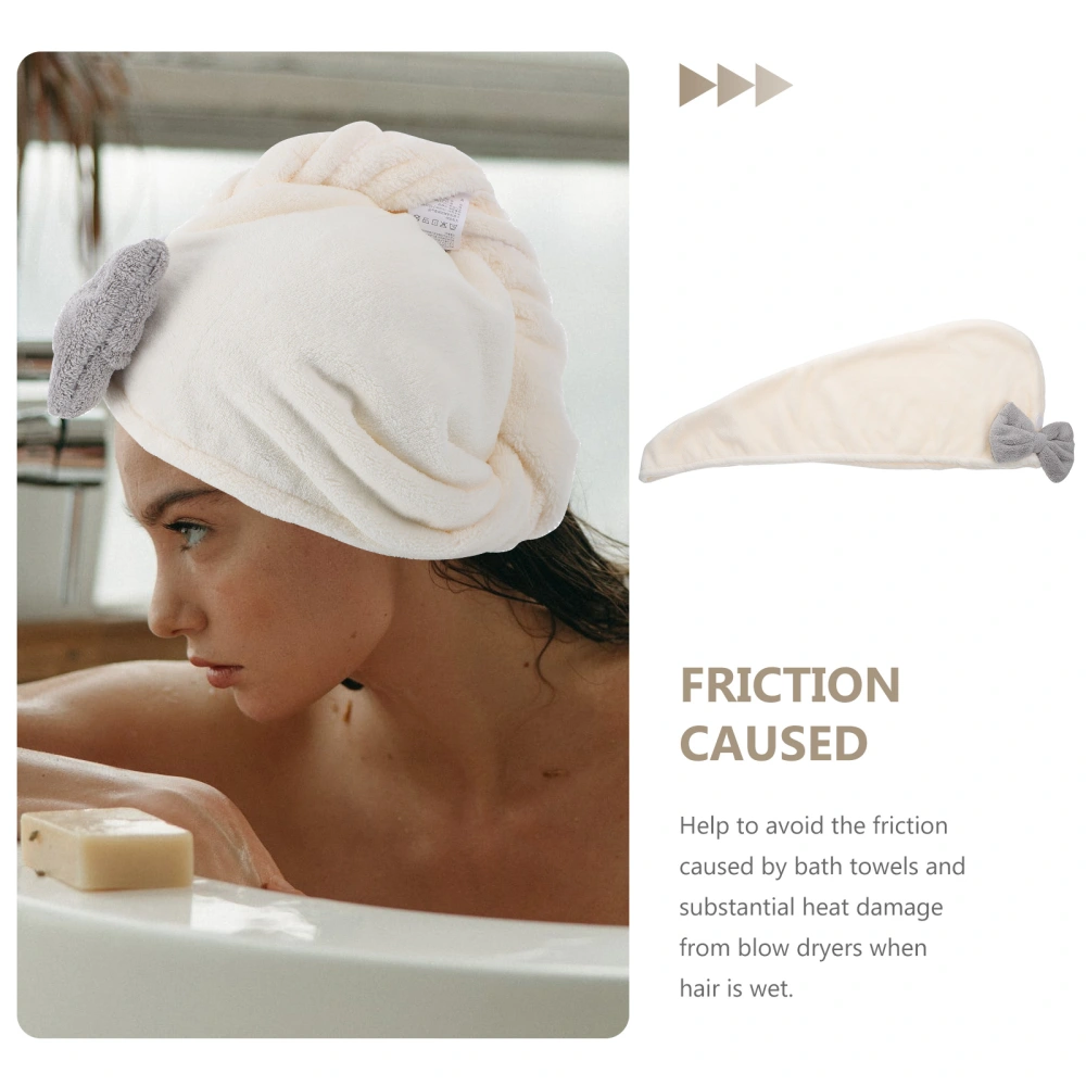 Water-absorbent Hair Drying Hat Supple Coral Fleece Hair Drying Hat for Home (Beige)