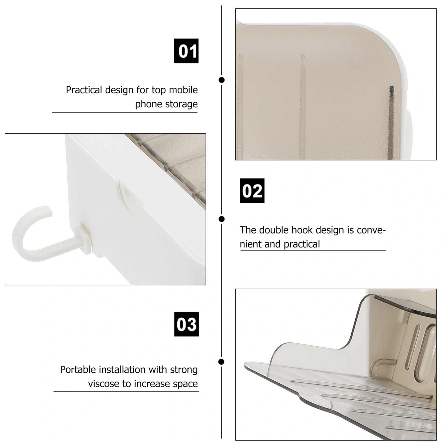 1 Set of Durable Wall Storage Rack Wall-Mounted Storage Shelf with Two Hooks