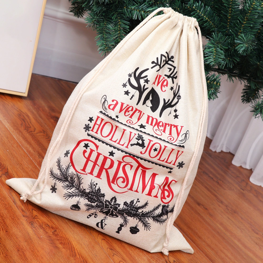 Kids Large Linen Candy Bags Portable Draw Pocket Christmas Gift Bag Christmas Party Favor(D)