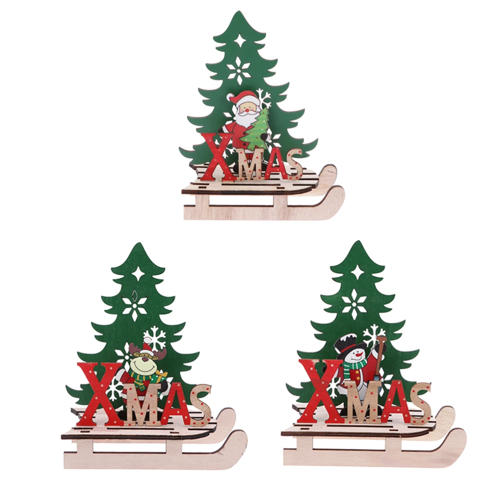 3pcs Christmas Sleigh Ornament DIY Assemble Home Craft Wooden Christmas Decor (1pc Deer, 1pc Snowman, 1pc Santa)