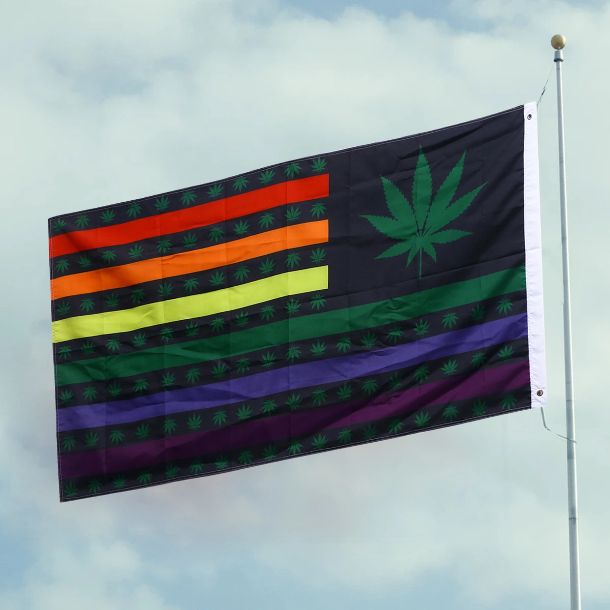 Leaf Weed Pride Outdoor Flag Weather-Resistant Polyester Rainbow Flag 90x150cm
