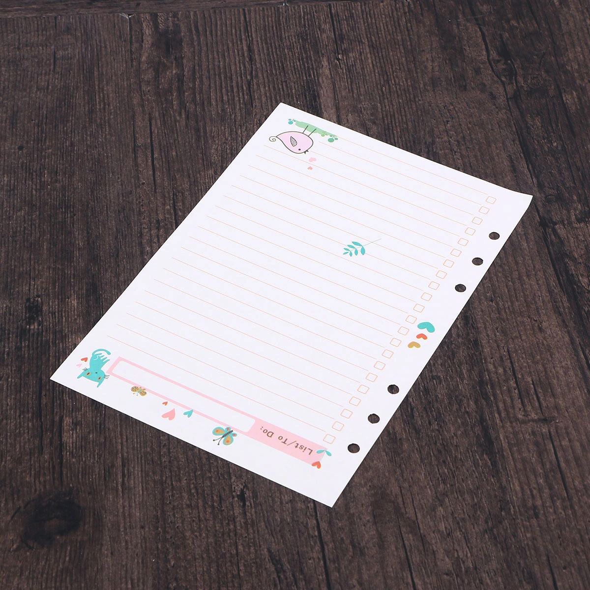 1PC Colorful A5 Size 6 Holes Loose Leaf Paper Filler Paper Refills for Spiral Notebook Planner Notepad (TODO Plan Pattern)