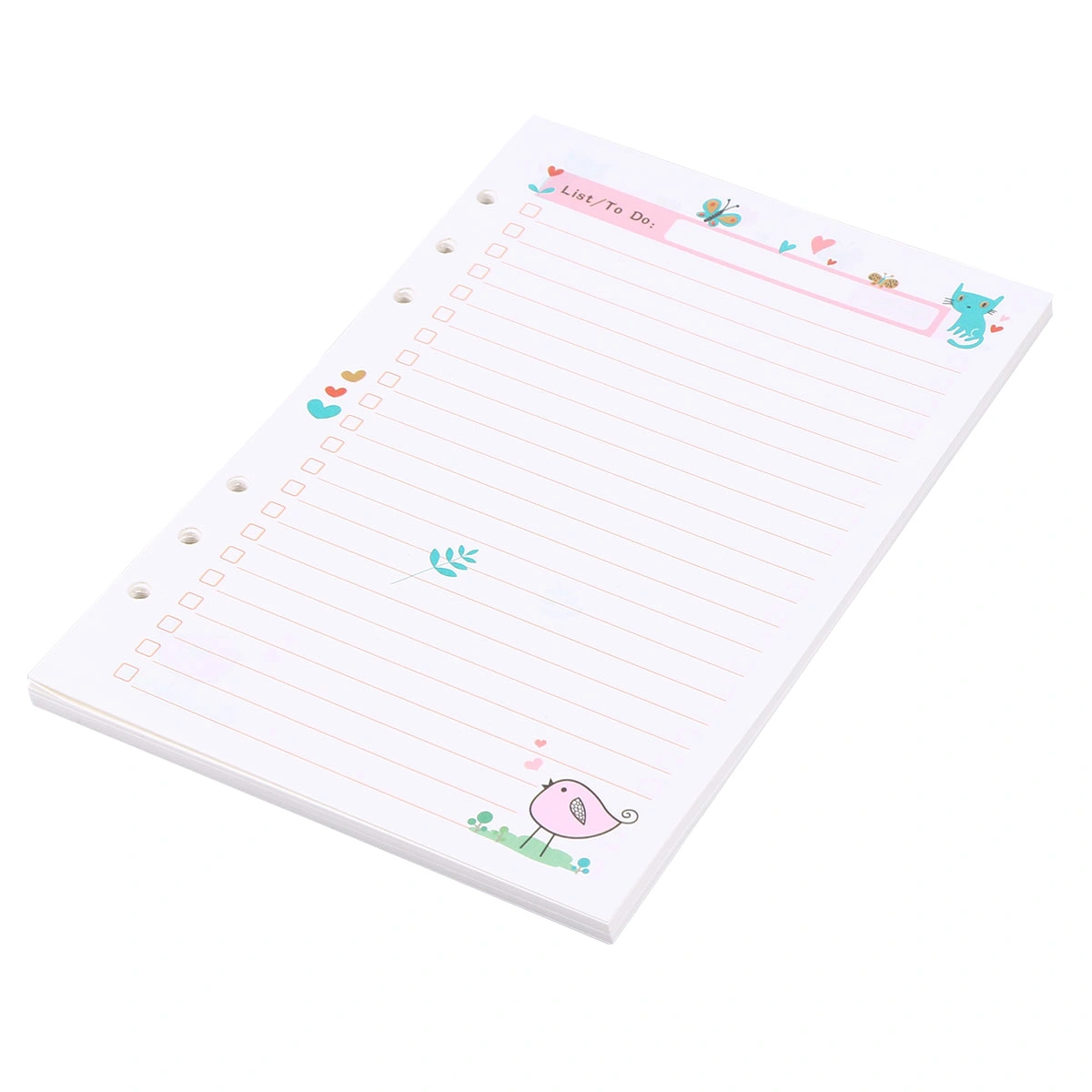 1PC Colorful A5 Size 6 Holes Loose Leaf Paper Filler Paper Refills for Spiral Notebook Planner Notepad (TODO Plan Pattern)