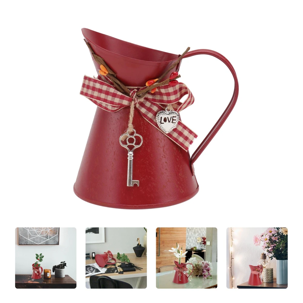 1Pc Unique Kettle Shaped Planting Pot Home Decorative Flower Bucket Iron Pot