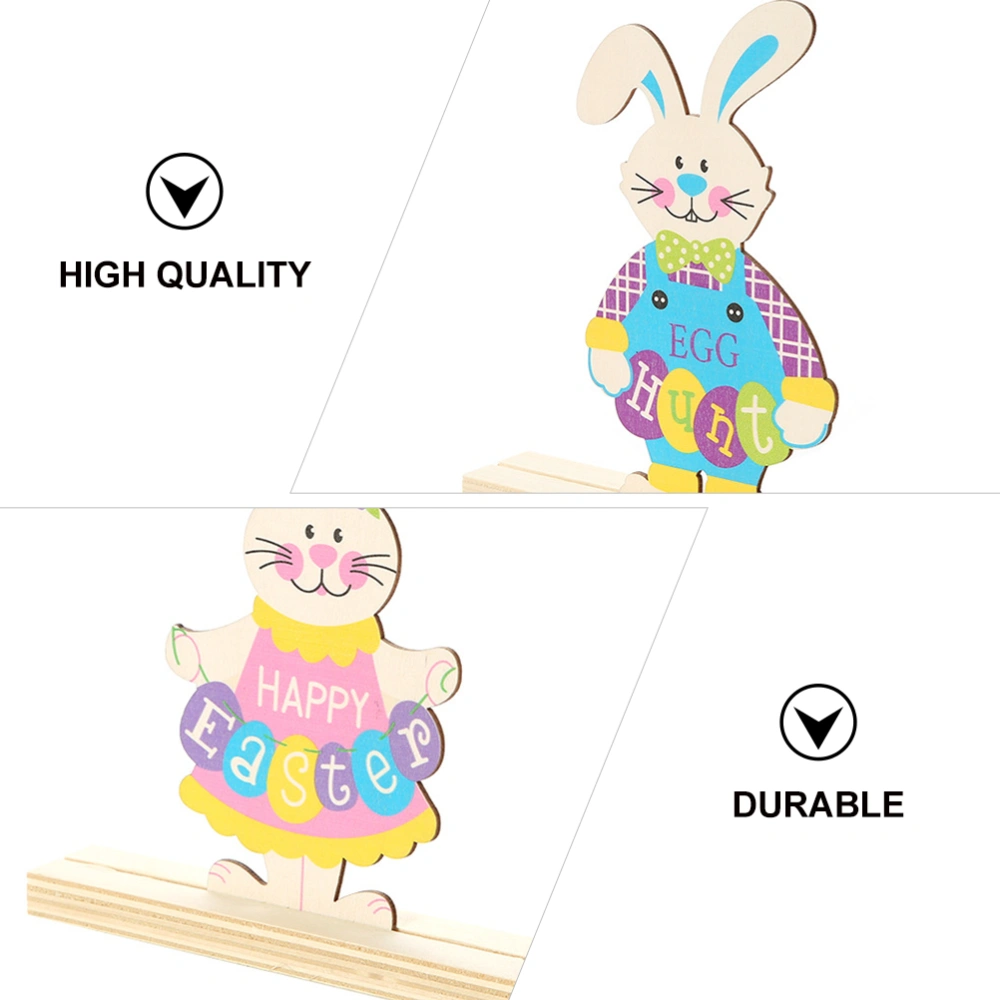 4pcs Easter Themed Design Wooden Crafts Bunny Wooden Decorations for Home Office