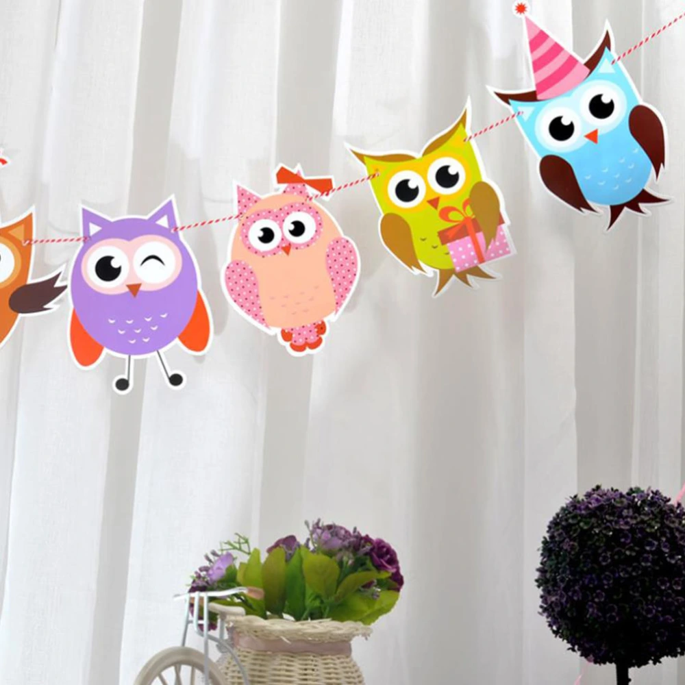 2pcs Colorful Owl Paper Bunting Banner Hanging Garland Decorations for Kids Children Birthday Kindergarten