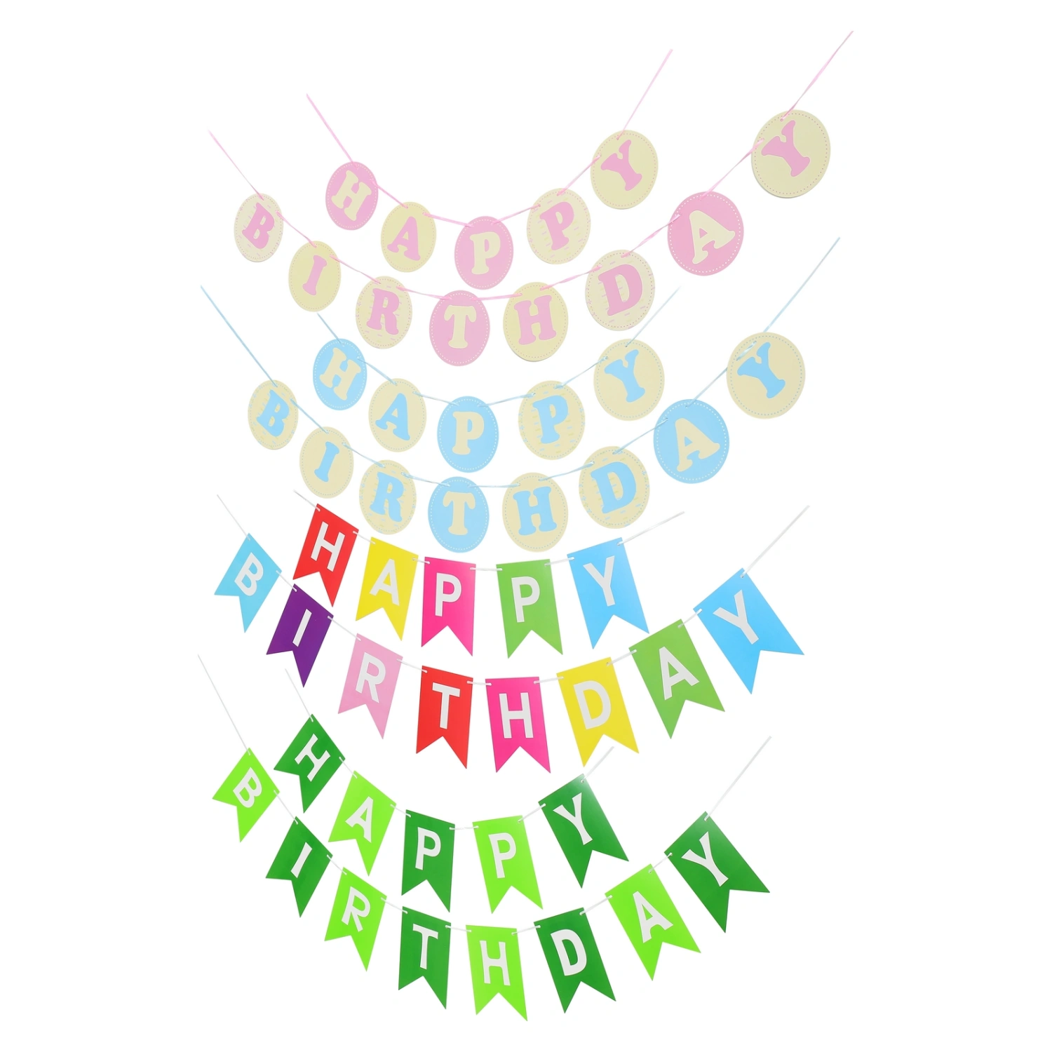 4pcs Rainbow Happy Birthday Banners Lovely Birthday Decor Bunting Banners