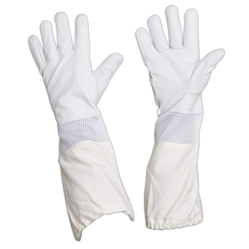 1 Pair Beekeeping Gloves Premium Goatskin Leather Beekeeper's Glove Long Protective Gloves Size XL (White)