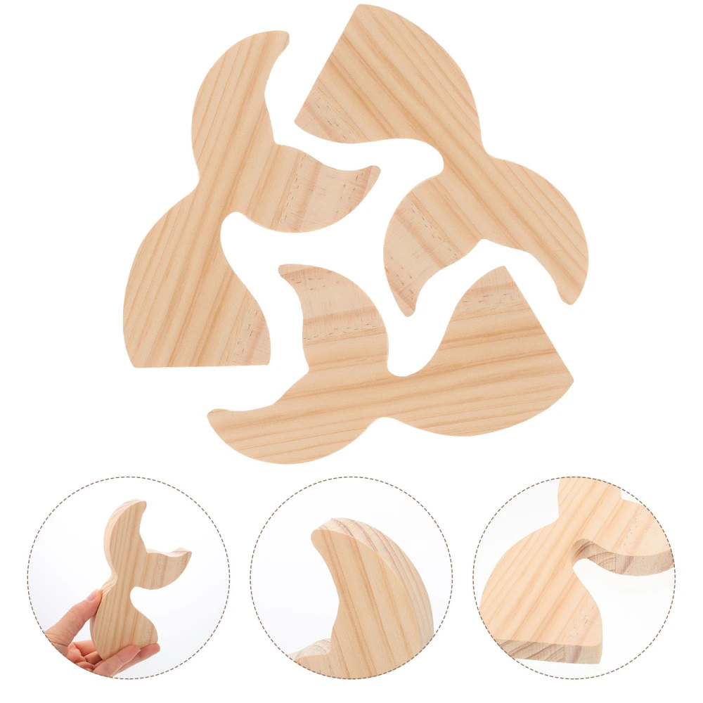 3Pcs Small Wooden Whale Tail Statues Whale Tail Figurines Delicate Desktop Decorations