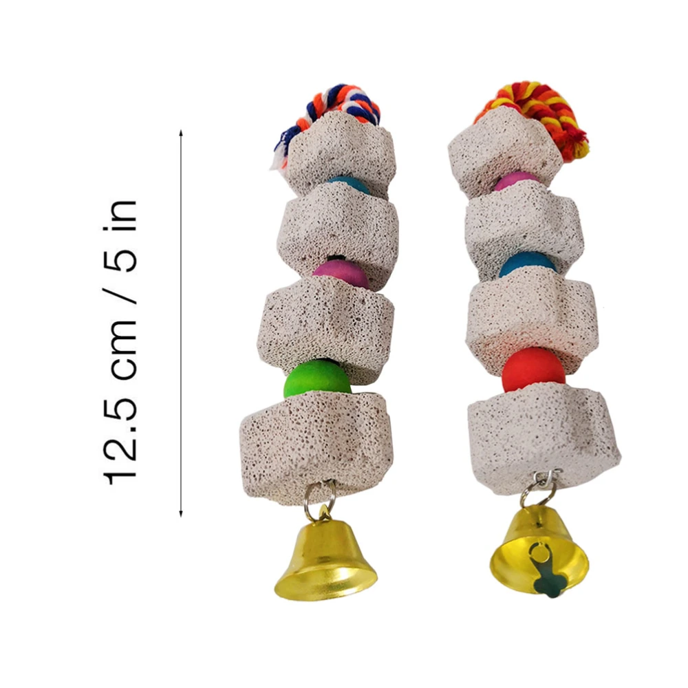 2pcs Bird Chewing Toys Bell Bird Toy Mineral Bird Beak Grinding Stone for Parrot Parakeet Macaw African Greys (Random Bead Color)