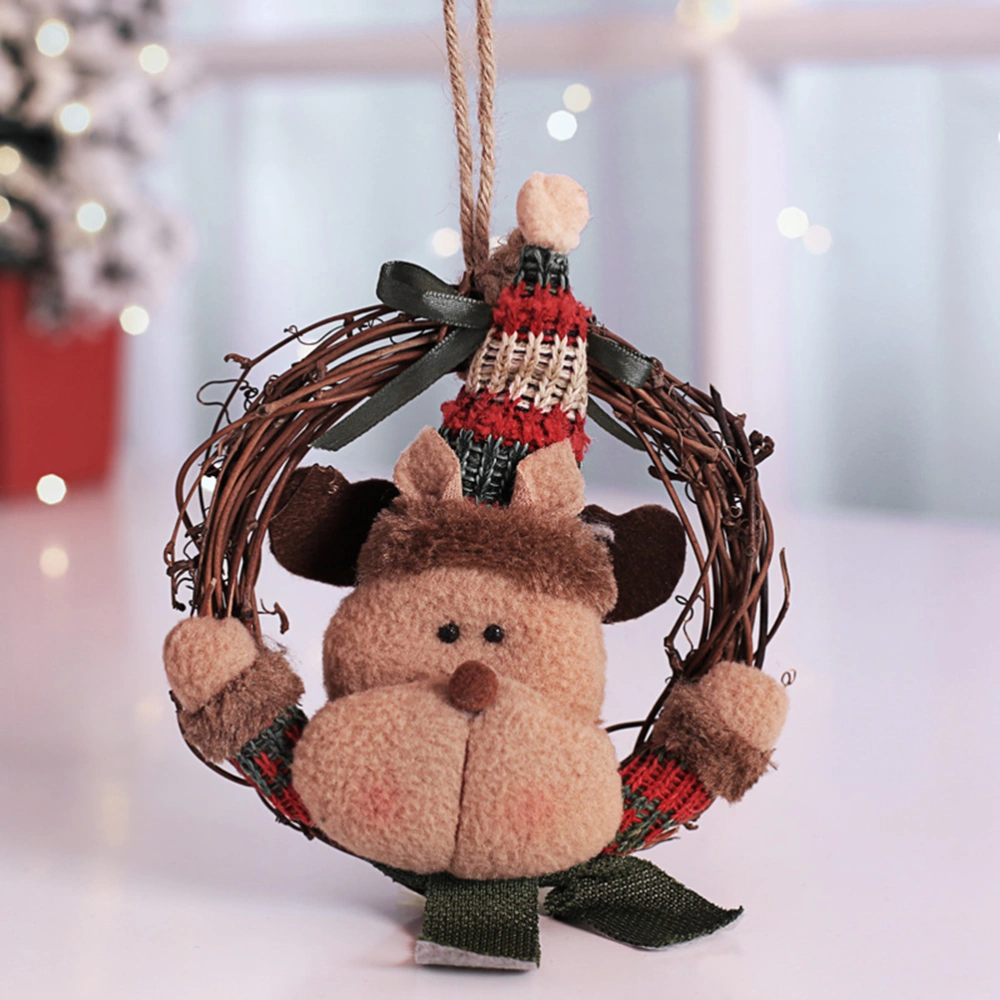 3pcs Small Size Elk Door Wall Wreath Decoration Xmas Rattan Hanging Pendants Garland Christmas Tree Ornaments