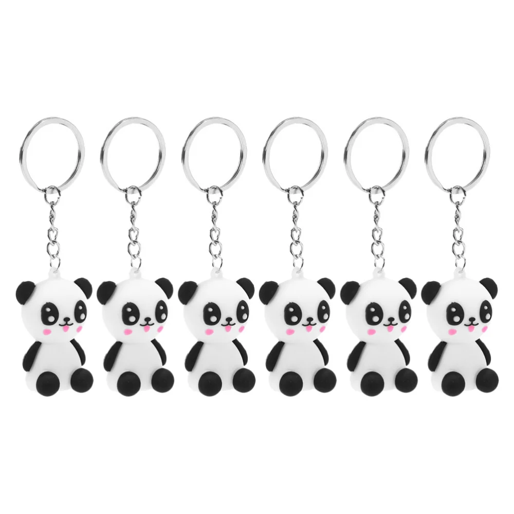 6pcs Flexible Glue Panda Model Keychain Cartoon Keyring Bag Hanging Decor